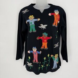 Bechamel Petites Sz S Embroidered Scarecrow Shirt Corn Birds Fall Holiday Top